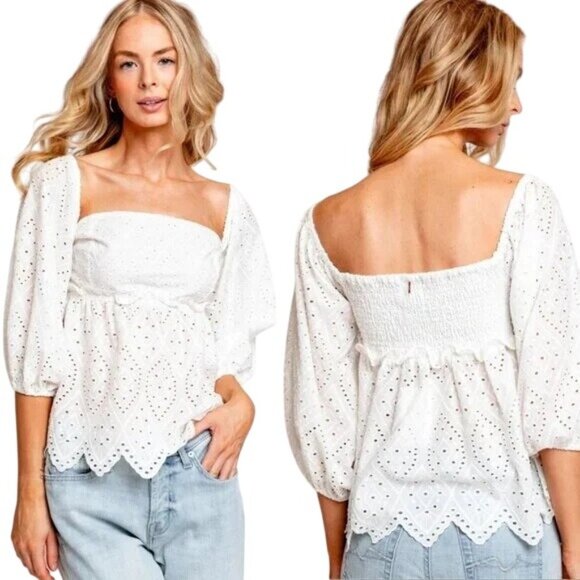 MISA Los Angeles Sera White Eyelet Embroidered Off the Shoulder Blouse - Picture 1 of 7